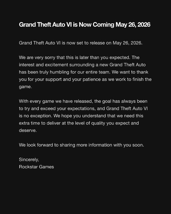 GTA6跳票至2026年，游戏跳票现象背后的争议，游戏跳票之GTA6延期：玩家是该理解还是不满？